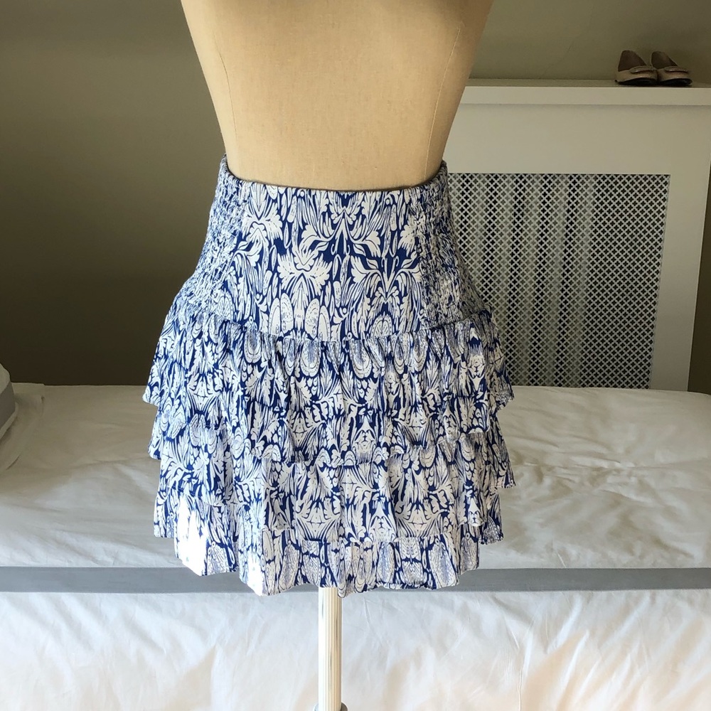 maje blue and white paisley skirt